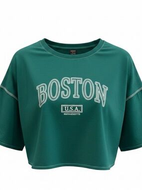 Boston Graphic Cropped Tee in Teal